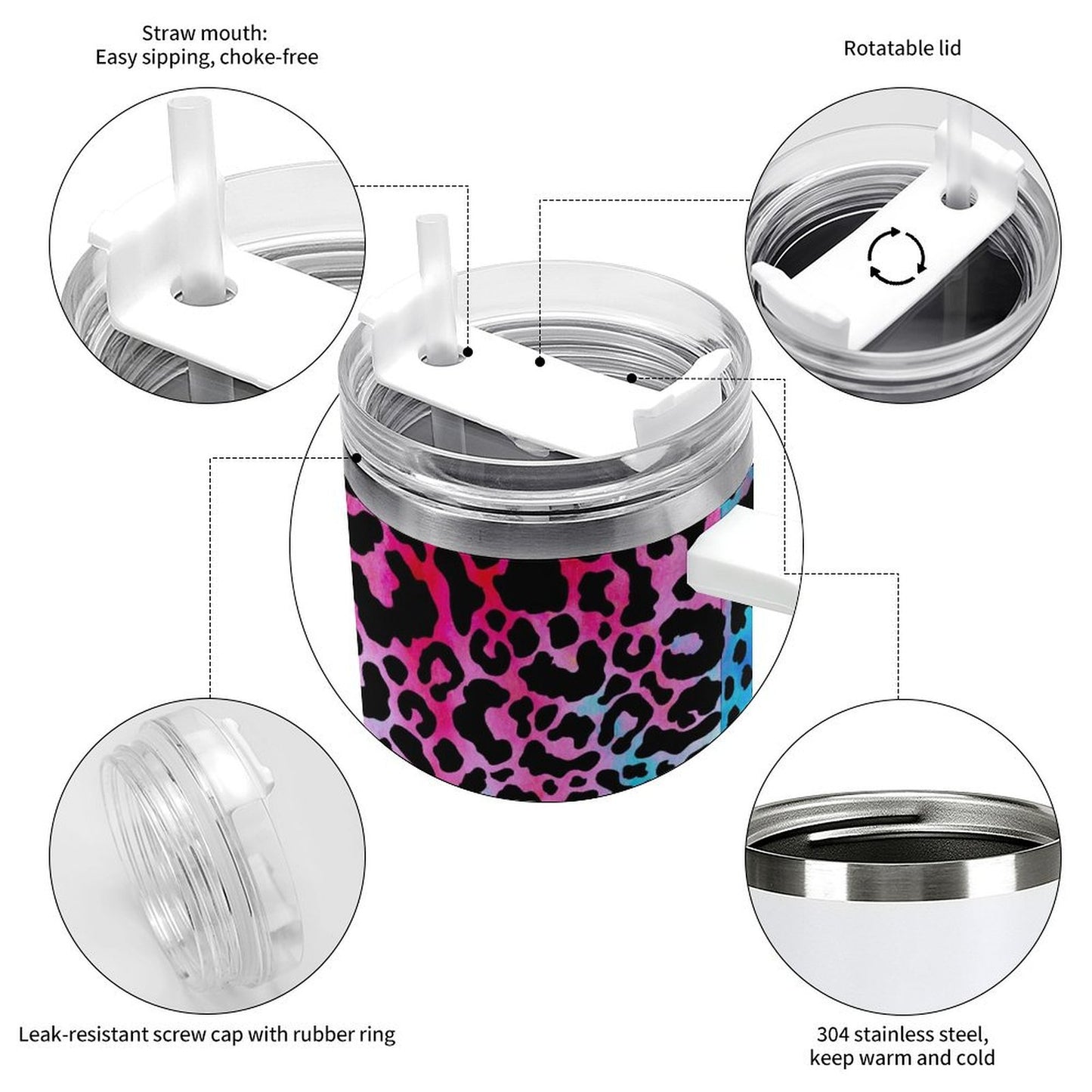 PHDT00186 POD US Local Tumbler 40 oz Large Capacity Car Cup Colorful, Leopard Fluorescent