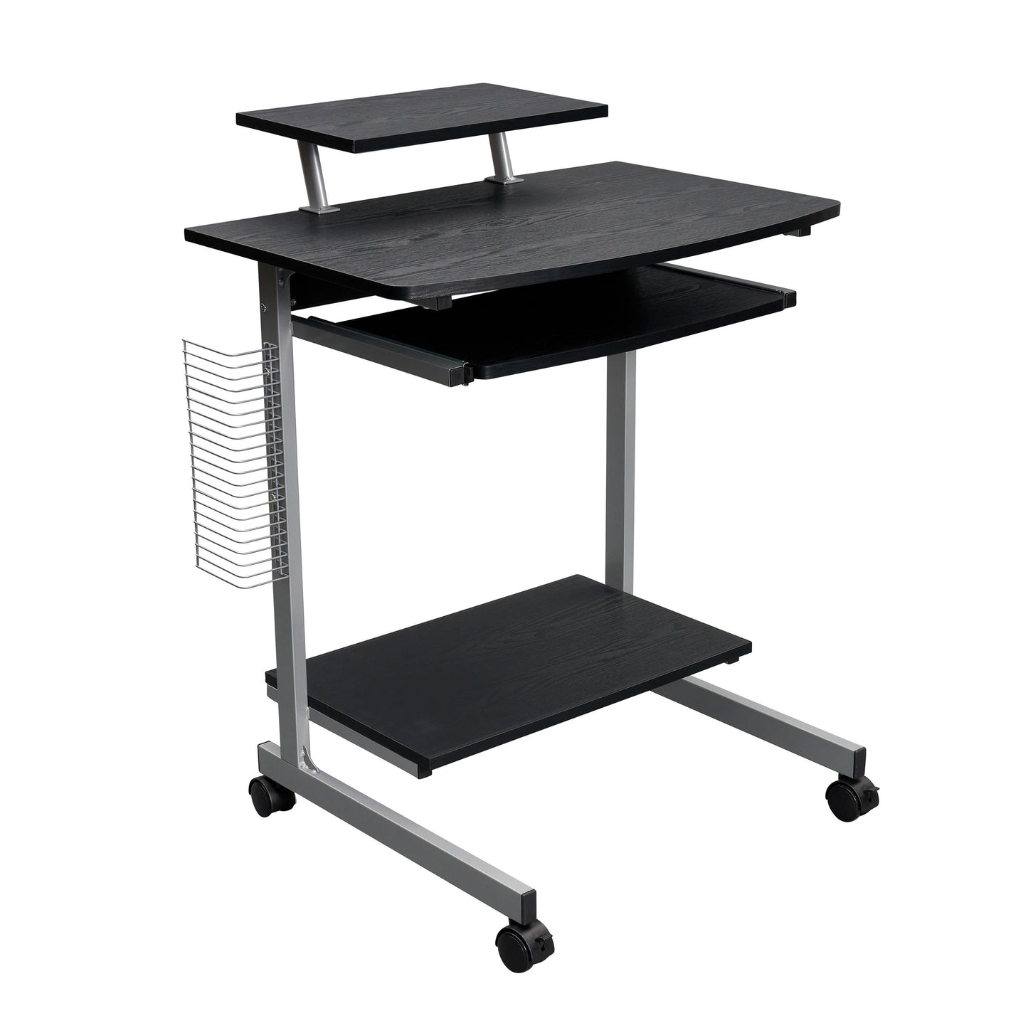 US Local Compact Computer Cart With Storage Space, Dark Coffee Color