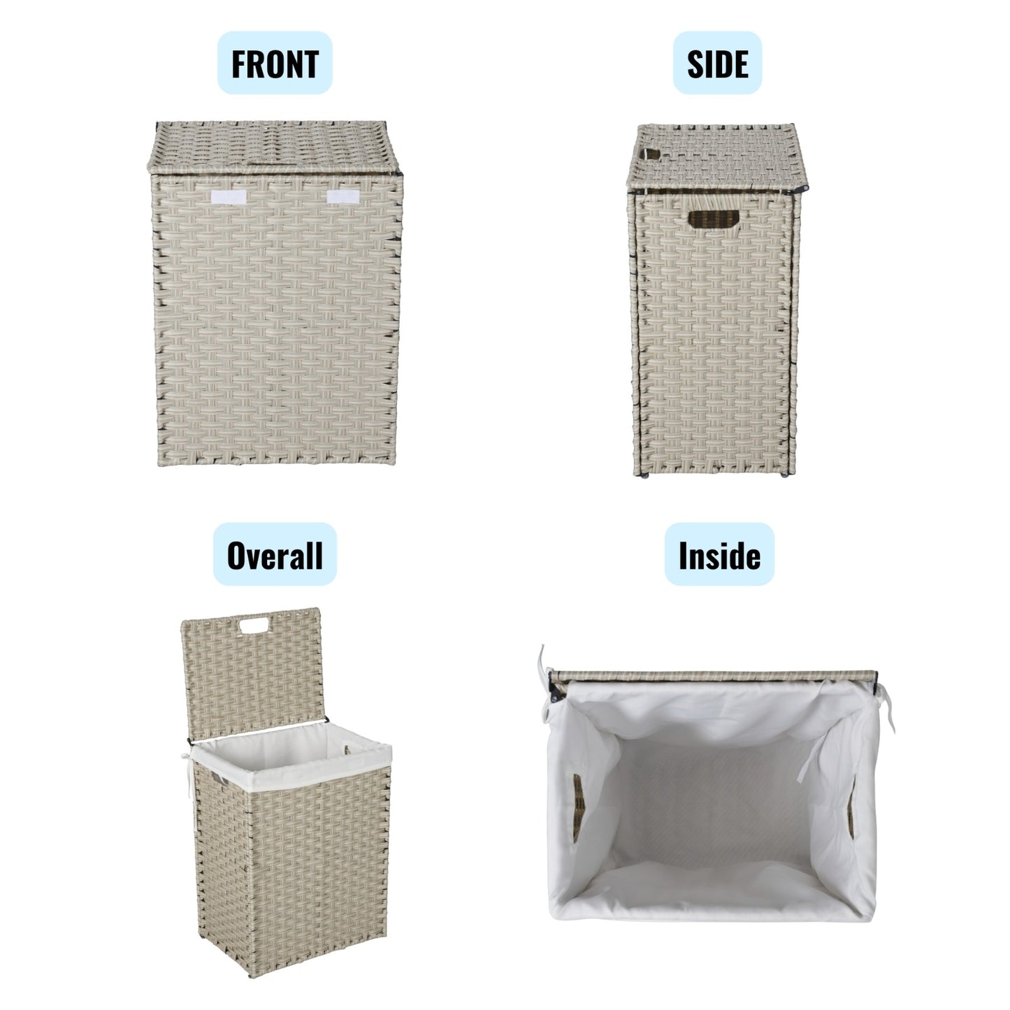 US Local Laundry Hamper With Lid PE Rattan Powder Coating Frame Clothes Hampers With 02 Removable Bags,