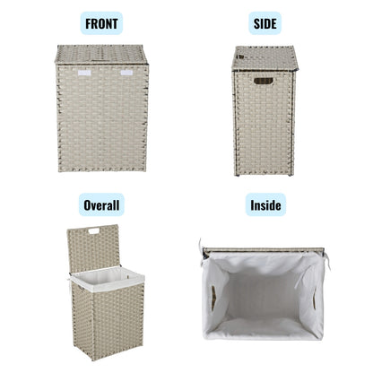 US Local Laundry Hamper With Lid PE Rattan Powder Coating Frame Clothes Hampers With 02 Removable Bags,