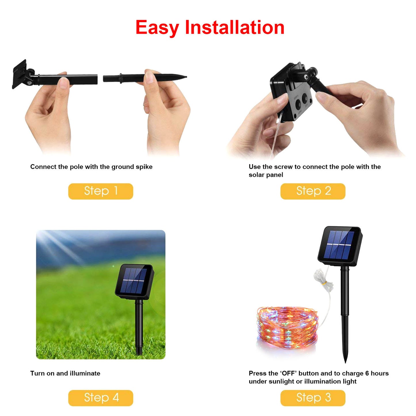 US Local 2 Light Color Options -- 1Pc Solar String Light Outdoor IP65 Waterproof Copper Wire String Lights Solar LED Fairy Lamps Wedding Party Festival