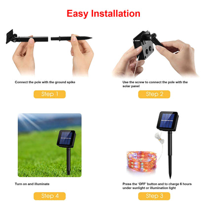 US Local 2 Light Color Options -- 1Pc Solar String Light Outdoor IP65 Waterproof Copper Wire String Lights Solar LED Fairy Lamps Wedding Party Festival