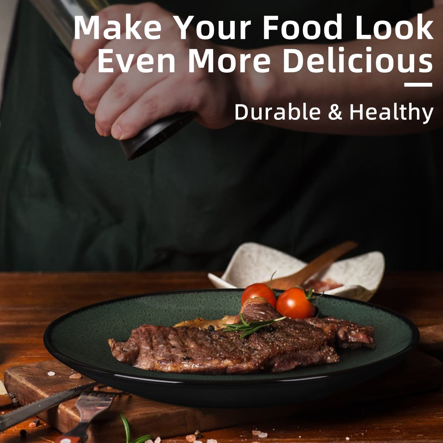 US Local Steak Plate Creative Western Food Plate Vegetable Plate Set Of 6 For Cereal, Salad, Pasta, Soup, Dessert, Serving Dishwasher, Microwave And Oven