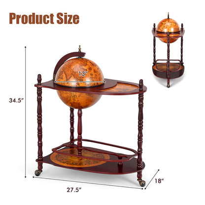 US Local Vintage Globe Rolling Wine Bar Cart With Extra Shelf