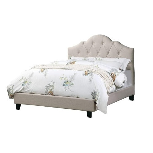 USA Local Contemporary 1pc Queen Size Bed Adjustable HB Light Brown Polyfiber Tufted Upholstered Wooden Bedframe Bedroom Furniture