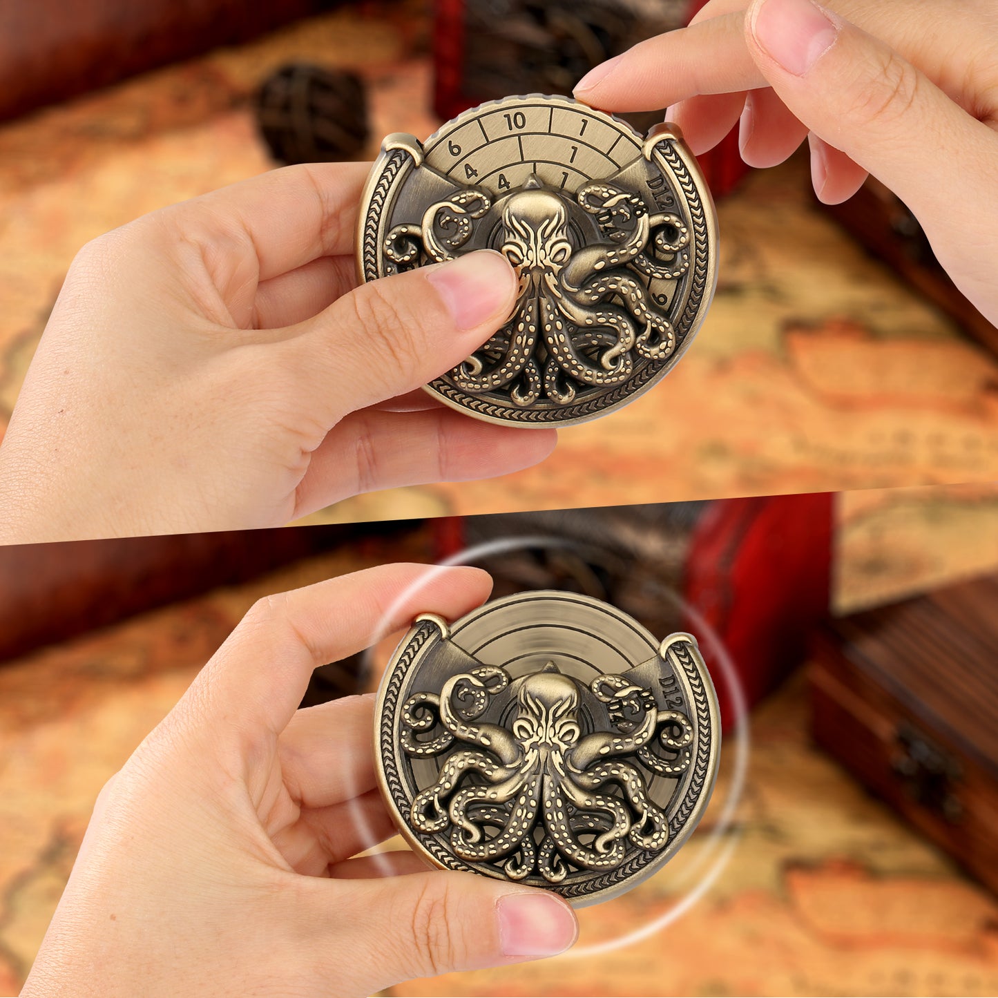 US Local Vintage Kesulu Style, Super Refined Metal Octopus Dice Turntable Gift Box, Immersive Board Game Experience, D20 Random Surprise, Necessary Props For D&D Team