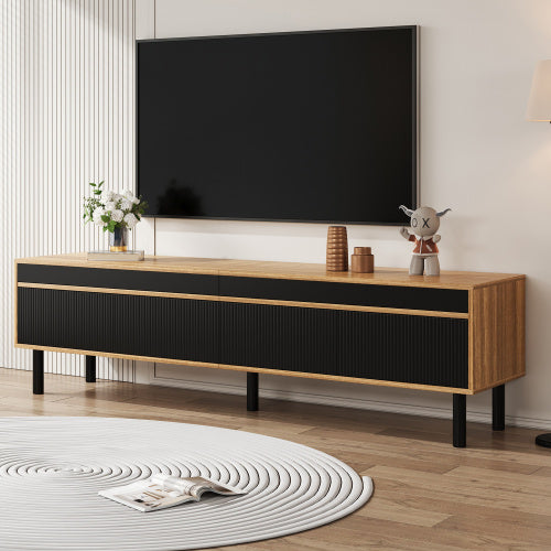 UK Local TV Cabinet, TV Table, TV Panel, Low Cabinet With Four Doors. Fine Texture. Black And Wood Color.