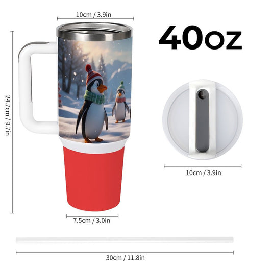 USA Local Large Capacity Car Cup Xmas Penguin_4 Red 40oz