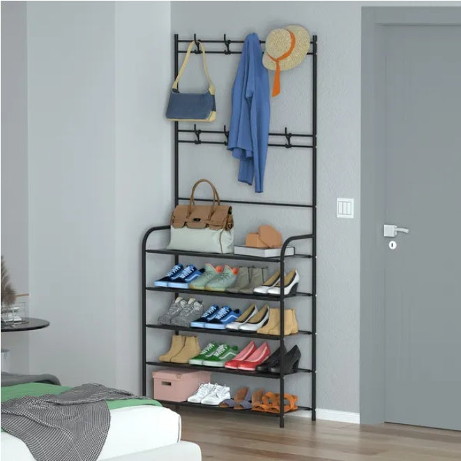 US Local Entryway Coat Hat Rack Garment Shoe Storage Shelf