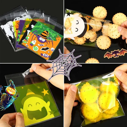 US Local 450 Pcs Halloween Cellophane Treat Bags Self-sealing Clear Candy Cookie Bags Pumpkin Ghost Black Cat Skull Trick Or Treat Bags For Halloween Birthday Trick Or Treat Party Favors Supplies