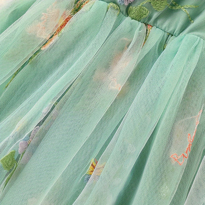 US Local Toddler Girl Dress Sleeveless Floral Playwear Bowknot Tulle Dresses Strap Princess Sundress