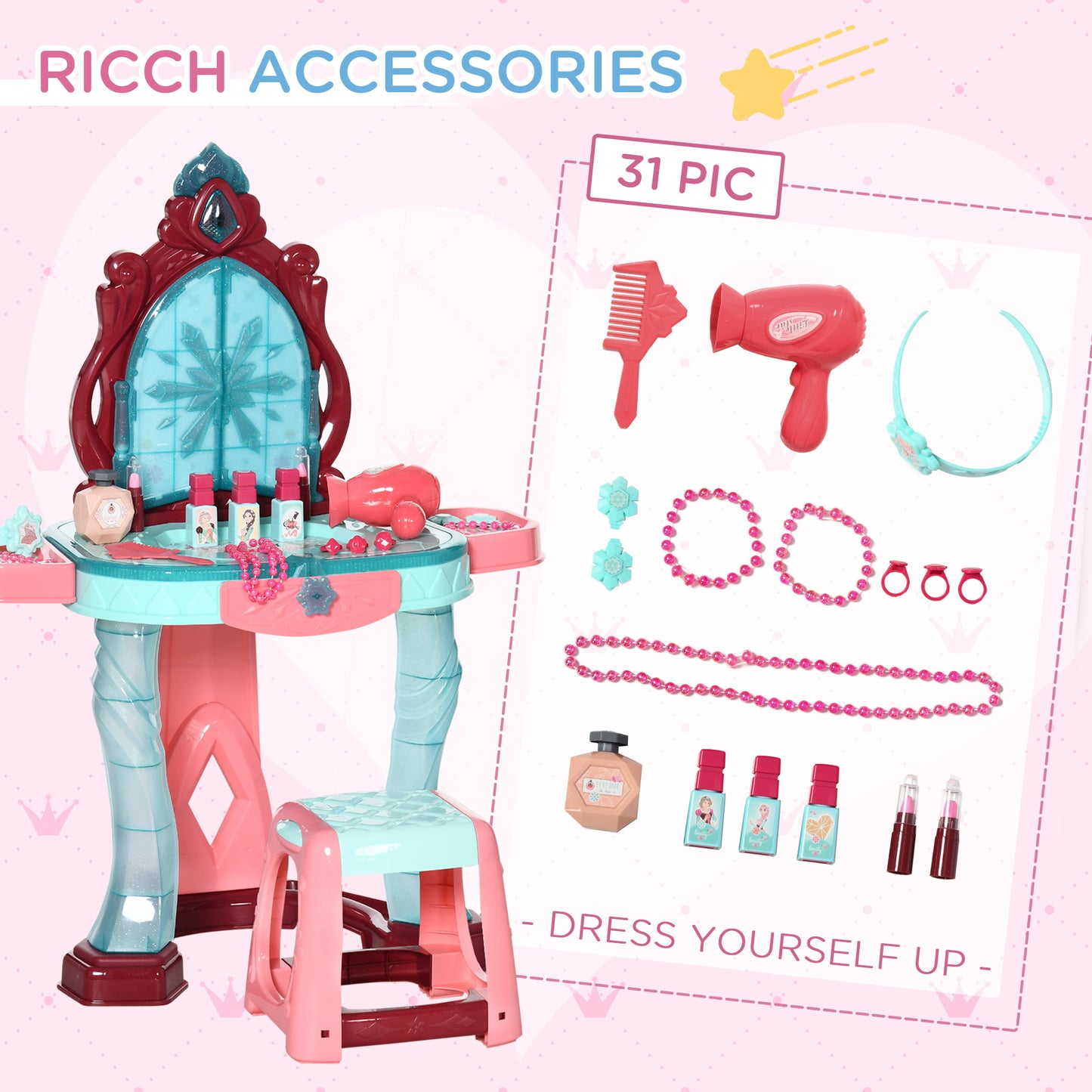 US Local Kids Vanity Set with Self-Opening Magic Mirror