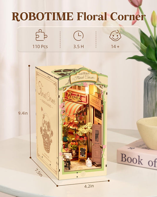 US Local Rolife Floral Corner DIY Book Nook Shelf Insert Kit 3D Wooden Dollhouse For Gift TGB09