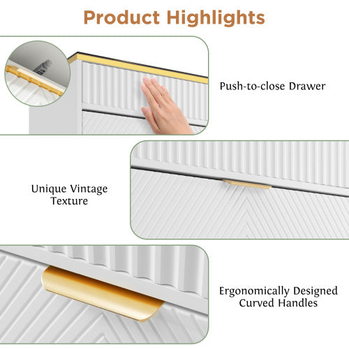 UK Local Sideboard Cabinet Dresser With 6 Drawers,Amber Glass Chest Of Drawers, Compartmentalised Storage,Anti-tip,Dressing Table For Living Room, Hallway, Bedroom, And Children's Room, 120 X 40 X 76 Cm, White