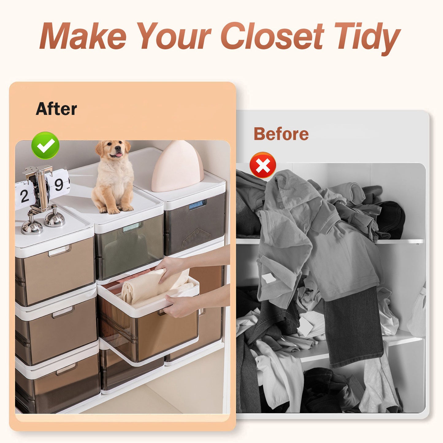 US Local 3 Pack Foldable Storage Bin With Lid Stackable Plastic Closet Organizer With Handle Divider Collapsible Drawer Organizer For Toys Clothes