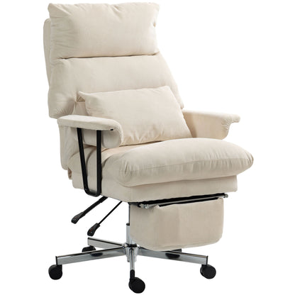 US Local Executive Office Chair With Lumbar Support, Footrest, High Back Reclining Overstuffed Desk Chair With, Cream White
