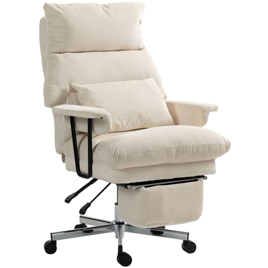 US Local Executive Office Chair With Lumbar Support, Footrest, High Back Reclining Overstuffed Desk Chair With, Cream White