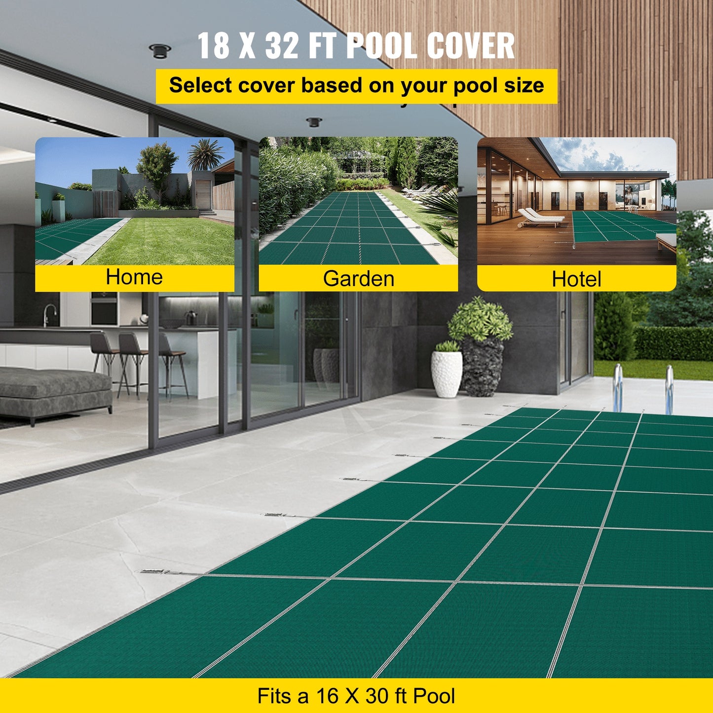 US Local Pool Safety Cover Fits 16x30ft Rectangle Inground Safety Pool Cover Green Mesh Solid Pool Safety Cover For Swimming Pool Winter Safety Cover