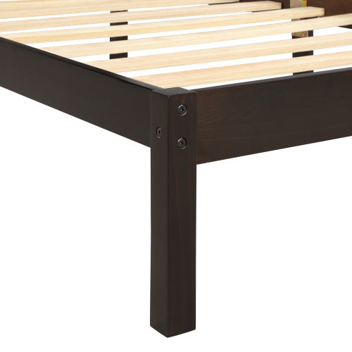 US Local Platform Bed Frame With Headboard, Wood Slat Support, No Box Spring Needed,Twin, Espresso
