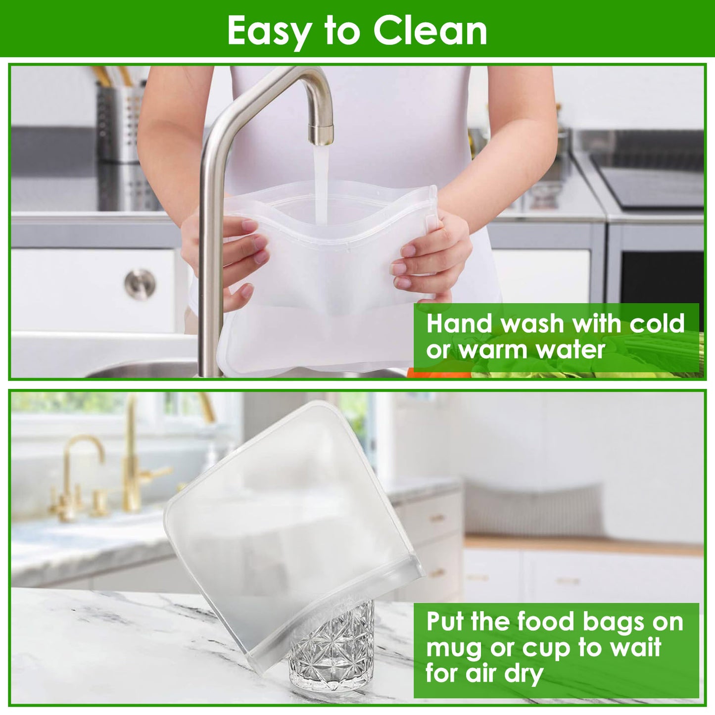 US Local 20Pcs Reusable Food Storage Bags 5 Sandwich Snack Gallon Quart Bag Leakproof BPA Free Food Container Freezer Safe Lunch Bag