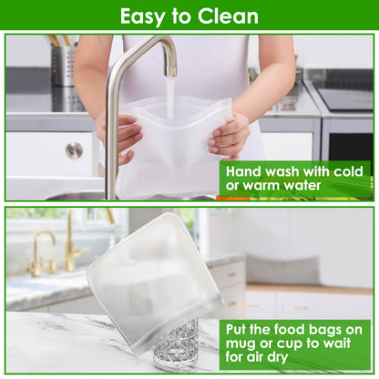 US Local 20Pcs Reusable Food Storage Bags 5 Sandwich Snack Gallon Quart Bag Leakproof BPA Free Food Container Freezer Safe Lunch Bag