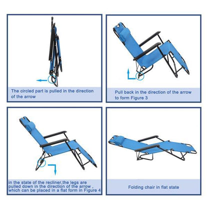 US Local Portable Folding Dual-use Extended Version Lounge Chair Blue