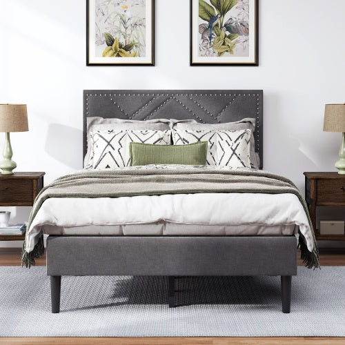 US Local Queen Bed Frame, Linen Storage Headboard, Strong And Stable, No Noise,Under Bed Storage, No Box Spring,Weight 485lbs
