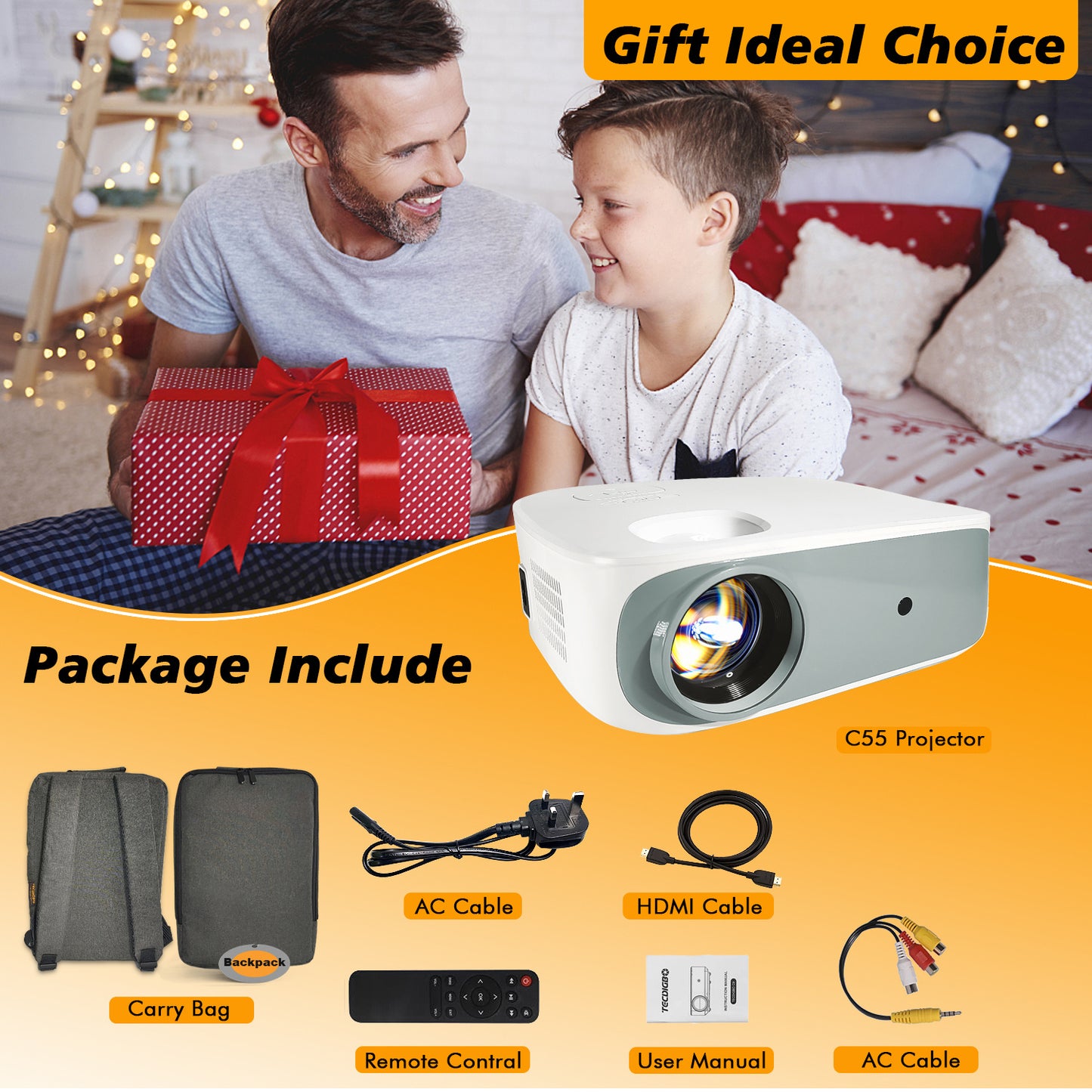 US Local 4K True 1080P High-definition Projector C55 White US