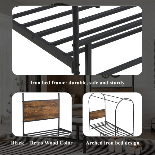 UK Local Metal Bed, 3FT Single Bed 90x190cm, Durable And Sturdy, Canopy Twin Bed, Iron Bed For Adults  Teenagers, Blackwood Color Bed Frame Only, Drape Not Included