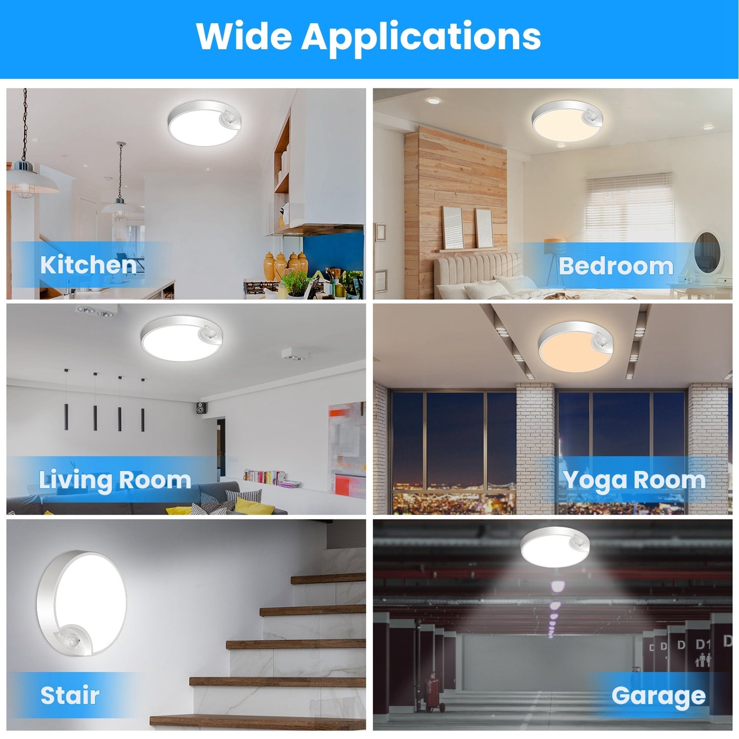 US Local 1Pc Rechargeable Motion Sensor Ceiling Light Dimmable LED Ceiling Light With Remote Timer 3 Light Colors 3 Modes For Stairs Garage Bathroom