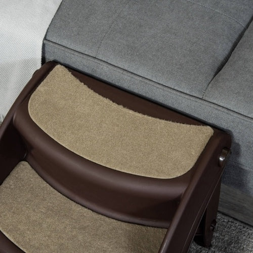 UK Local PawHut Foldable Pet Stairs Portable Dog Steps 3-Step Design With Non-slip Mats For High Beds, Sofas, 49 X 38 X 38 Cm, Brown
