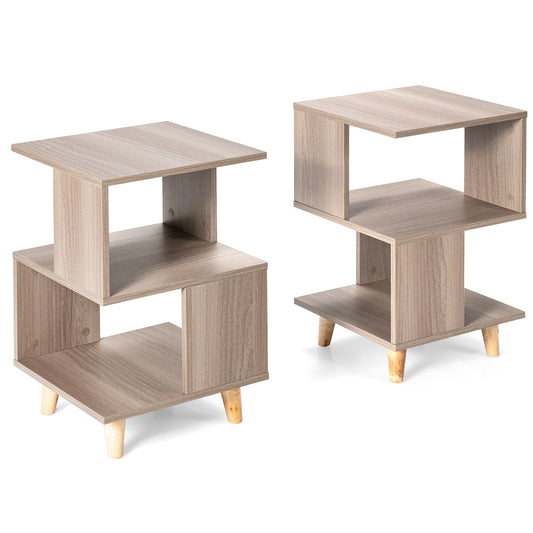 US Local 2 Pieces Wooden Modern Nightstand Set With Legs For Living Room