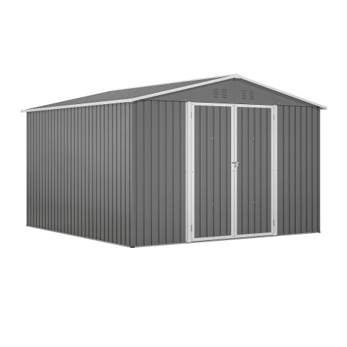 US Local 10 X 10 FT Outdoor Storage Shed, Large Metal Tool Sheds With Updated Frame Structure And Lockable Doors, Garden Shed For Backyard Garden Patio Lawn, Grey