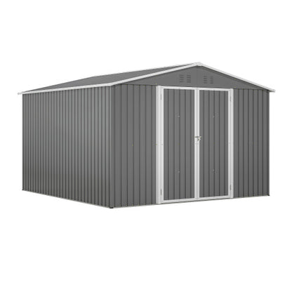 US Local 10 X 10 FT Outdoor Storage Shed, Large Metal Tool Sheds With Updated Frame Structure And Lockable Doors, Garden Shed For Backyard Garden Patio Lawn, Grey