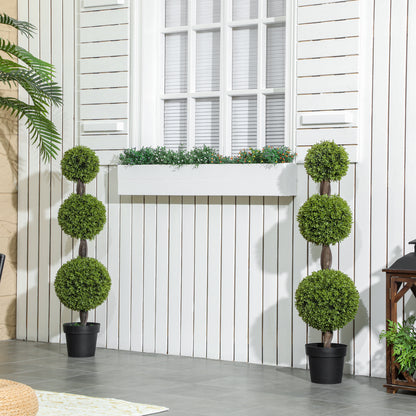 US Local Set Of 2 Artificial Ball Boxwood Topiary Trees, Fake Plants In Pots For Indoor Outdoor Living Room, Green