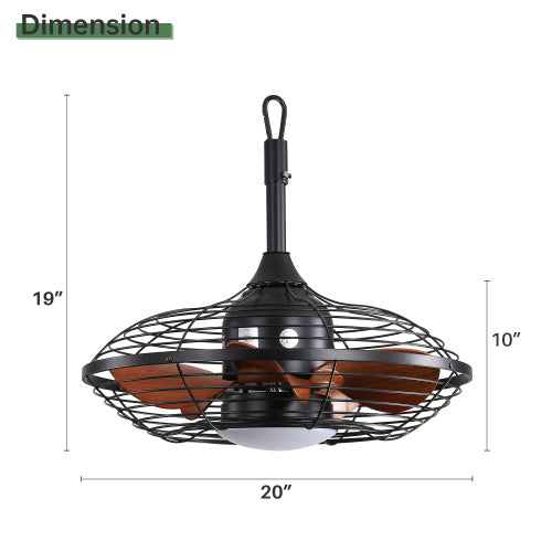 US Local 20 Inch Downrod Mount Ceiling Fan LED 18W 3CCT 5 ABS Blades DC Motor With Hanging And Hook For Outside Patios Pergola