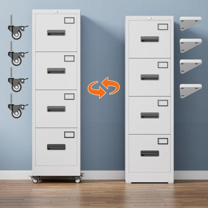 US Local METAN 4 Drawer Vertical File Cabinet On Wheels, Lockable Office Files Storage Cabinet With Handle And Name Card,Mobile Storage Cabinet For Office And Home,Assembly Required,White