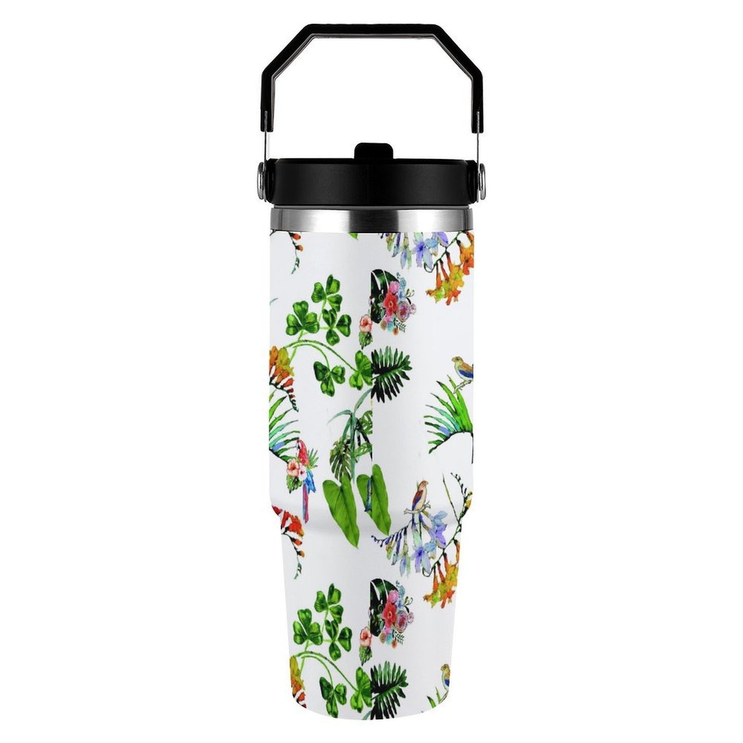 POD US Local Tumbler 30oz Large Capacity Car Cup Parrots, Flowers, Tropical Style