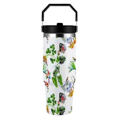 POD US Local Tumbler 30oz Large Capacity Car Cup Parrots, Flowers, Tropical Style