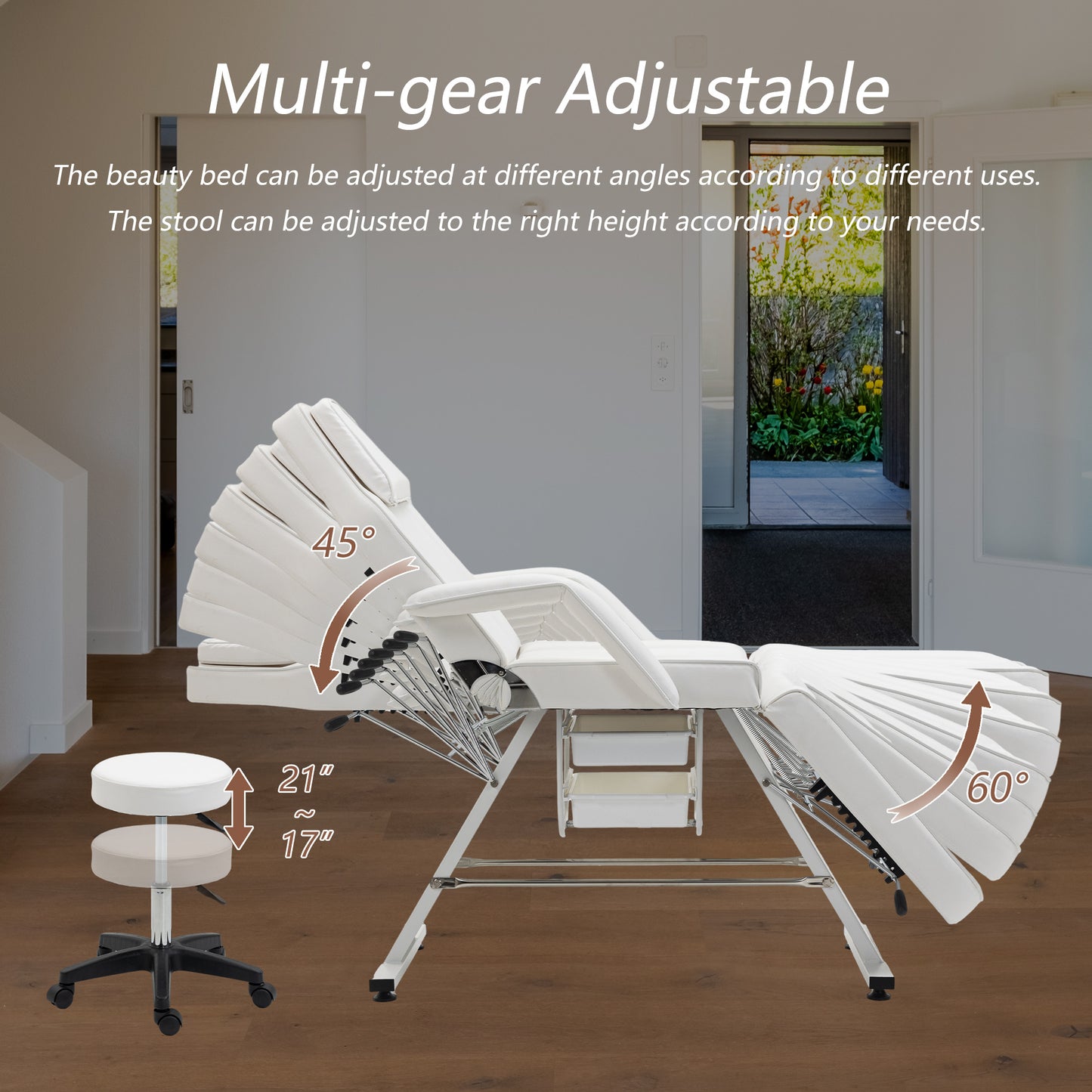 US Local Massage Salon Tattoo Chair With Two Trays Esthetician Bed With Hydraulic Stool,Multi-Purpose 3-Section Facial Bed Table, Adjustable Beauty Barber Spa Beauty Equipment