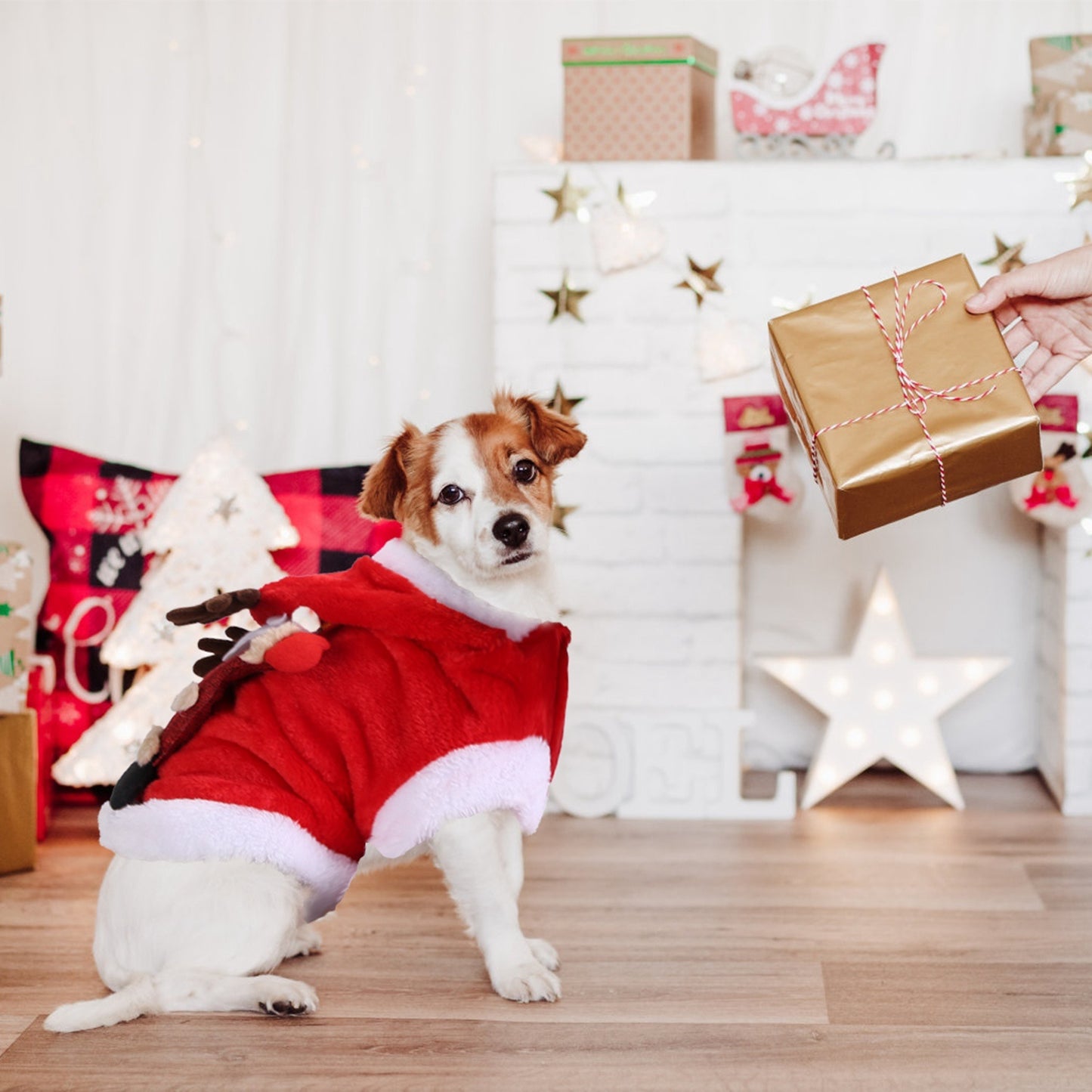 US Local 1Pc Pet Christmas Clothes Santa Claus Reindeer Antlers Costume Winter Outfit New Year Coat For Small Medium Dogs Cats
