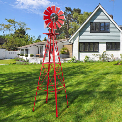US Local 8FT Weather Resistant Yard Garden Windmill Red