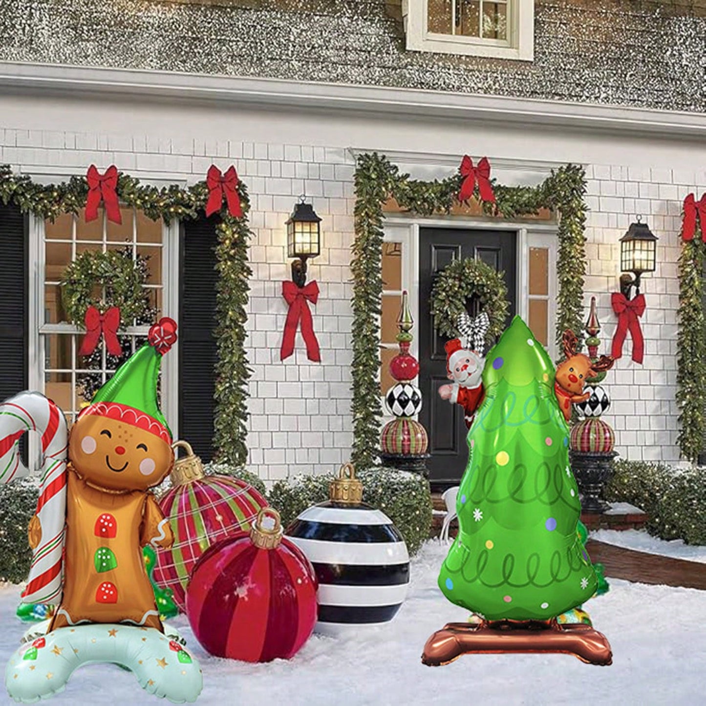 US Local 8 Pcs Inflatable Christmas Balloons Santa Claus Snowman Christmas Tree Designed Standing Balloons New Year Party Foil Balloons For Indoor And Outdoor Perfect Xmas Party Decorations Party Photo Prop