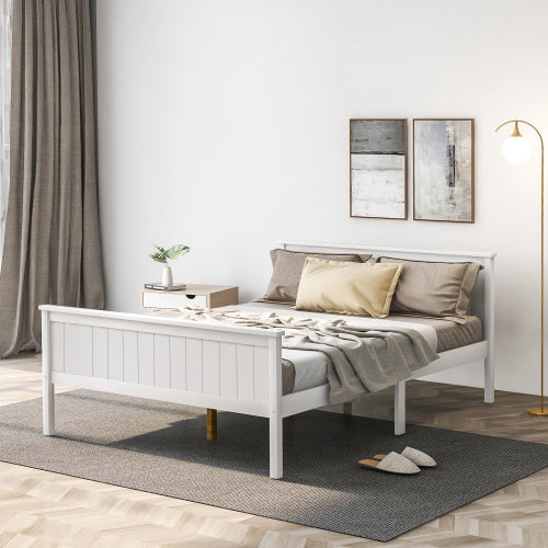 UK Local Wooden Bed Frame With Headboard And Footboard, Pine Wood Bed For Kids Bedroom, Ivory