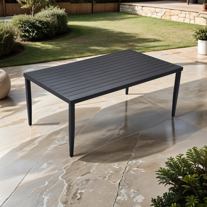 US Local Outdoor Patio Aluminum 40x70 Rectangle Dining Table With Tapered Feet Umbrella Hole, Ember Black