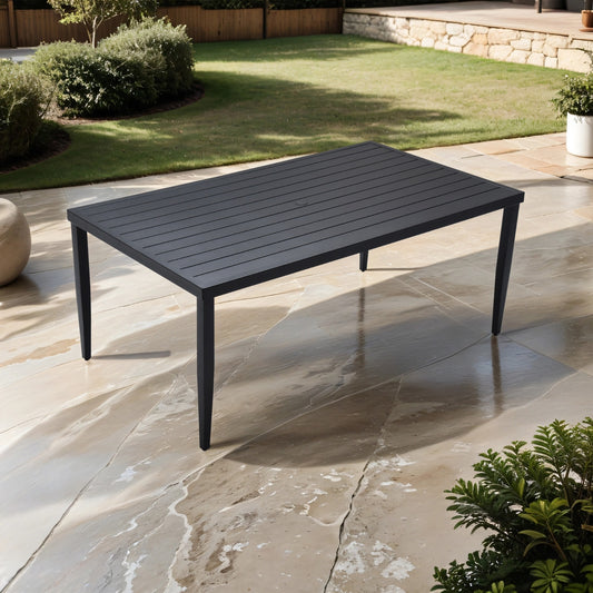 US Local Outdoor Patio Aluminum 40x70 Rectangle Dining Table With Tapered Feet Umbrella Hole, Ember Black