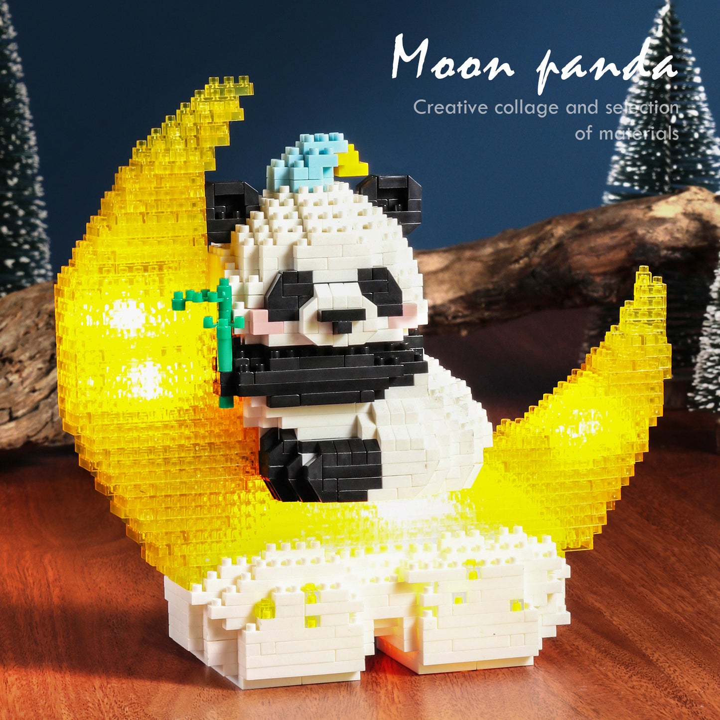 US Local 1288PCS Moon Panda Building Block Sets With LED Light, Mini Blocks Building Sets For Adults, Animal Night Lamp, Panda Night Light, DIY Bricks Gift For Adults