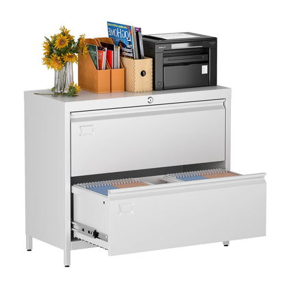 US Local Metal Lateral File Cabinet, 2 Drawers Lateral Filing Cabinet, Office Wide Storage File Cabinet For Letter,Legal,A4 Size, Assembly Required