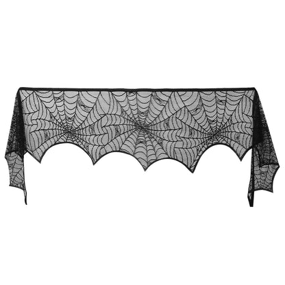 US Local Halloween Decoration Black Lace Spiderweb Fireplace Mantle Scarf Cover Festive Party Supplies Fireplace Scarf 96 X 18 Inch For Halloween Christmas Party Door Window Decoration