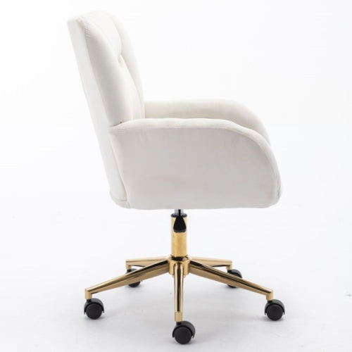 UK Local Full KD Velvet Fabric Material Adjustable Height Swivel Home Office Chair For Indoor Office With Gold Legs, Ivory